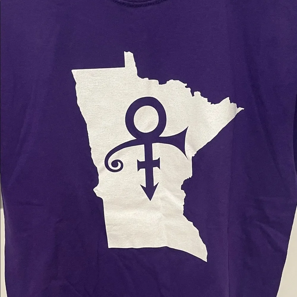 Prince Music Artist Purple White Minnesota Symbol Graphic Pullover T-Shirt - Picture 2 of 7